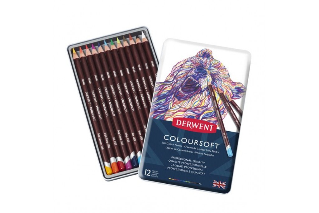 Набір кольорових олівців Derwent Coloursoft 12 кольорів металевий пенал