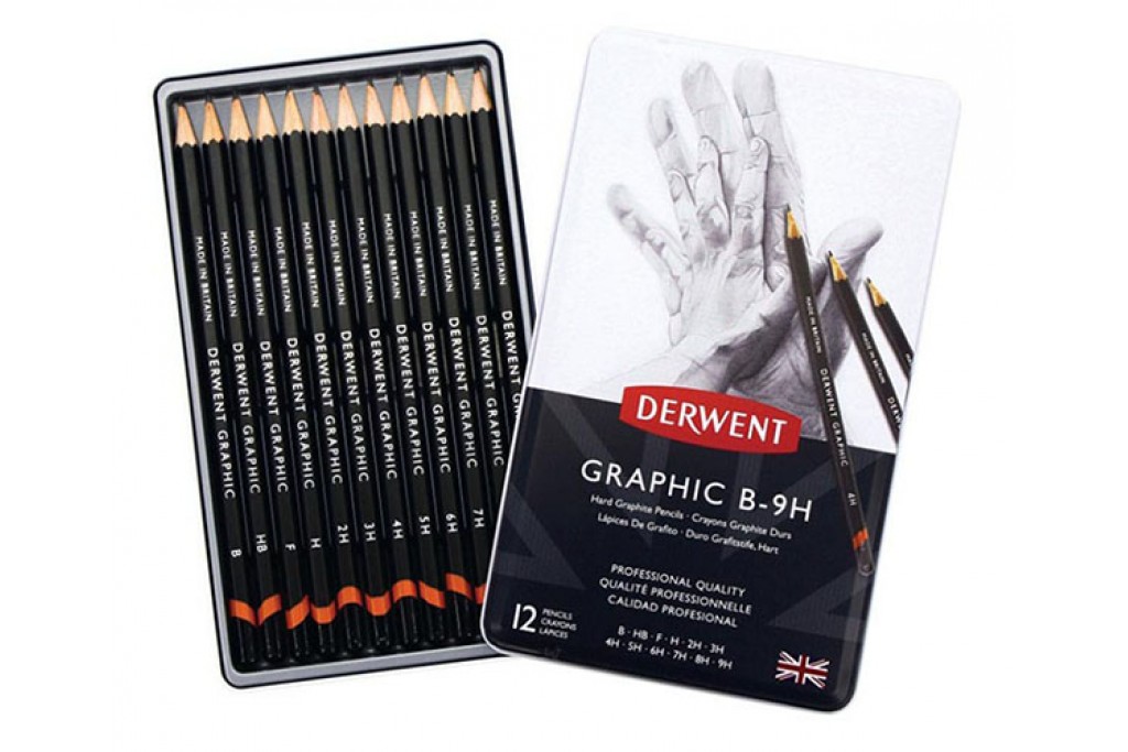 Набір графітних олівців Derwent Graphic Designer Hard B-9H 12 шт металевий пенал