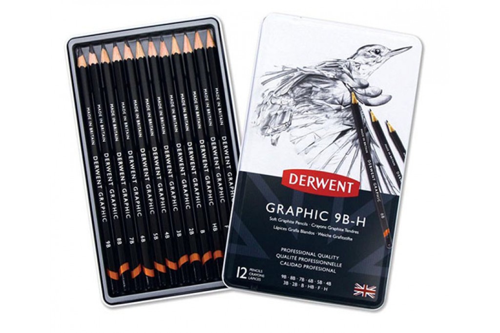 Набір графітних олівців Derwent Graphic Designer Soft 9B-H 12 шт металевий пенал