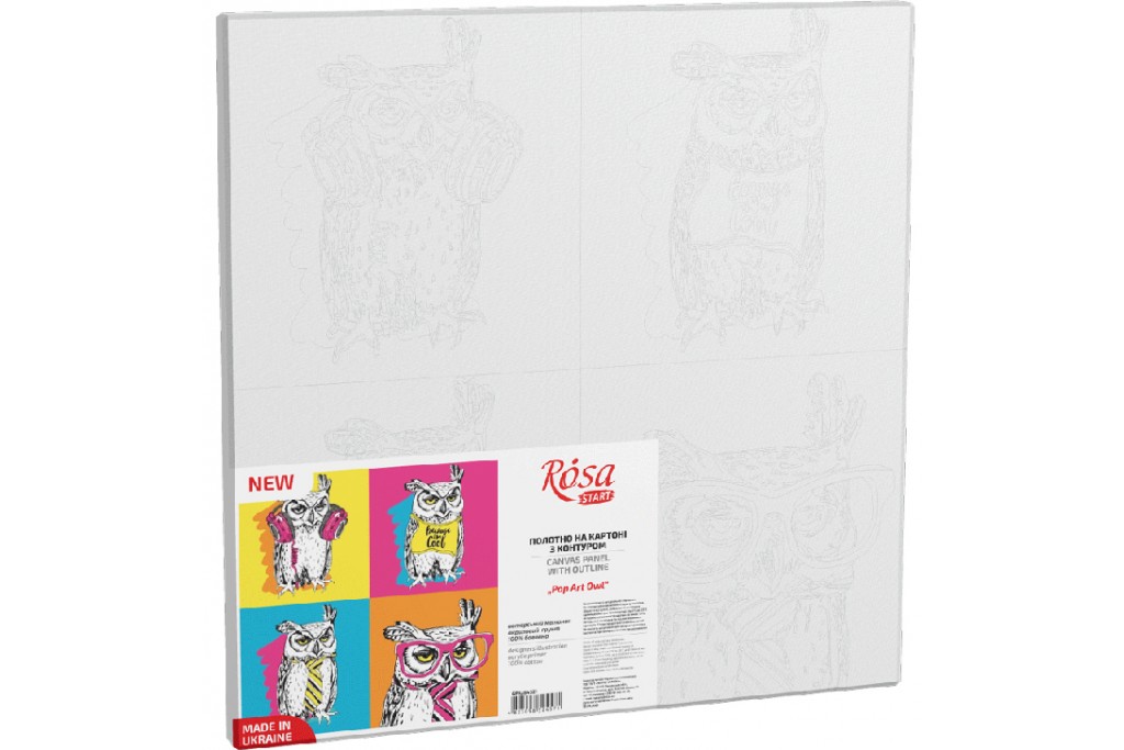 Полотно на картоні Rosa з контуром Pop Art Owl 30 x 30 см