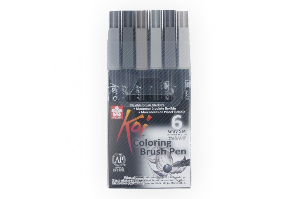 Набір акварельних маркерів Sakura KOI Coloring Brush Pen Gray 6 кольорів