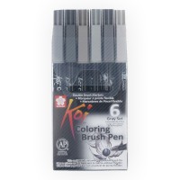 Набір акварельних маркерів Sakura KOI Coloring Brush Pen Gray 6 кольорів