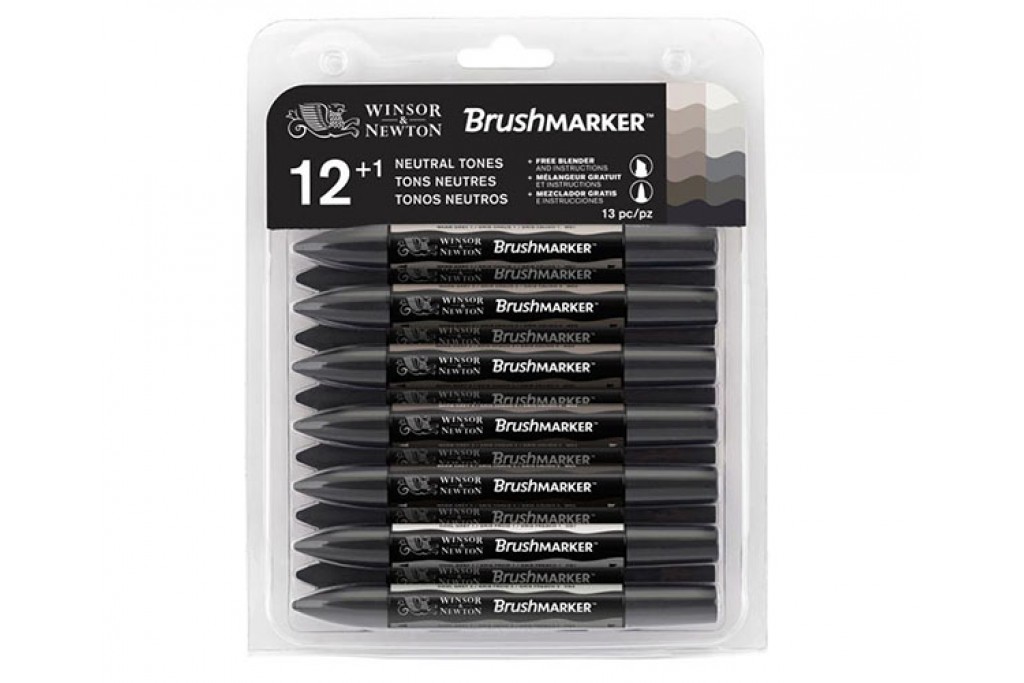 Набір двосторонніх маркерів Winsor Newton Brushmarker Сірі 12 кольорів