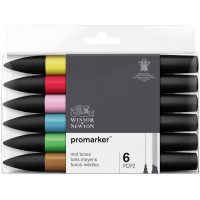 Набір двосторонніх маркерів Winsor Newton Promarker Середні 6 кольорів