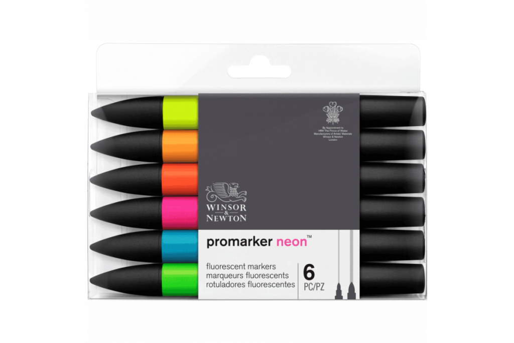 Набір двосторонніх маркерів Winsor Newton Promarker Неон 6 кольорів