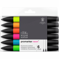Набір двосторонніх маркерів Winsor Newton Promarker Неон  6 кольорів