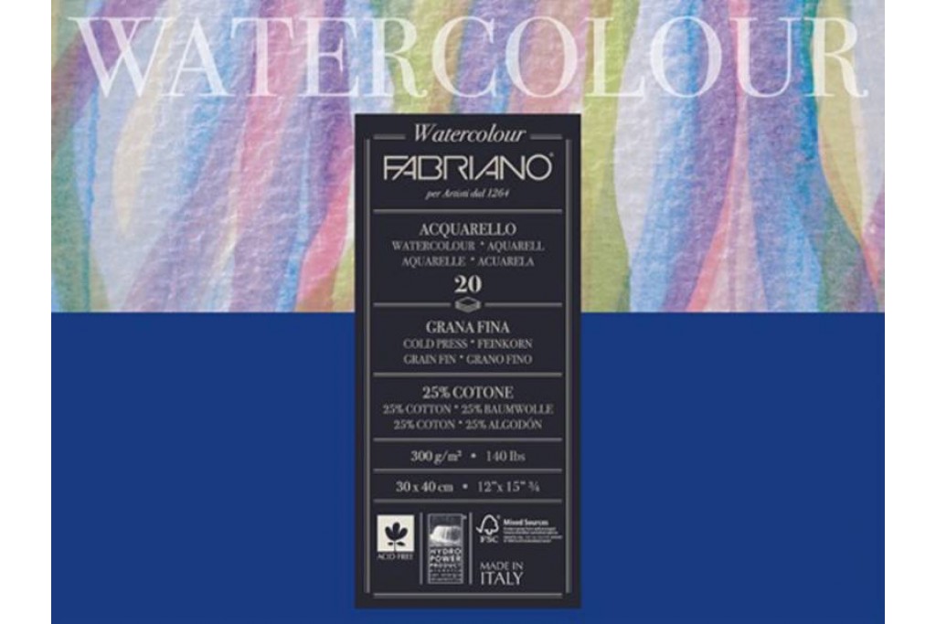 Склейка блок для акварелі Fabriano Watercolor середнє зерно A3 (30х40см) 300 г/м2 20 аркушів (8001348173526)