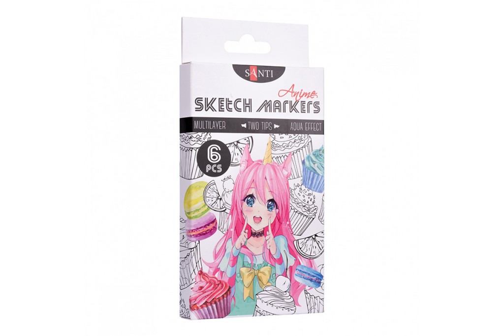 Набір акварельних маркерів Santi Sketch Marker Anime 6 цветов